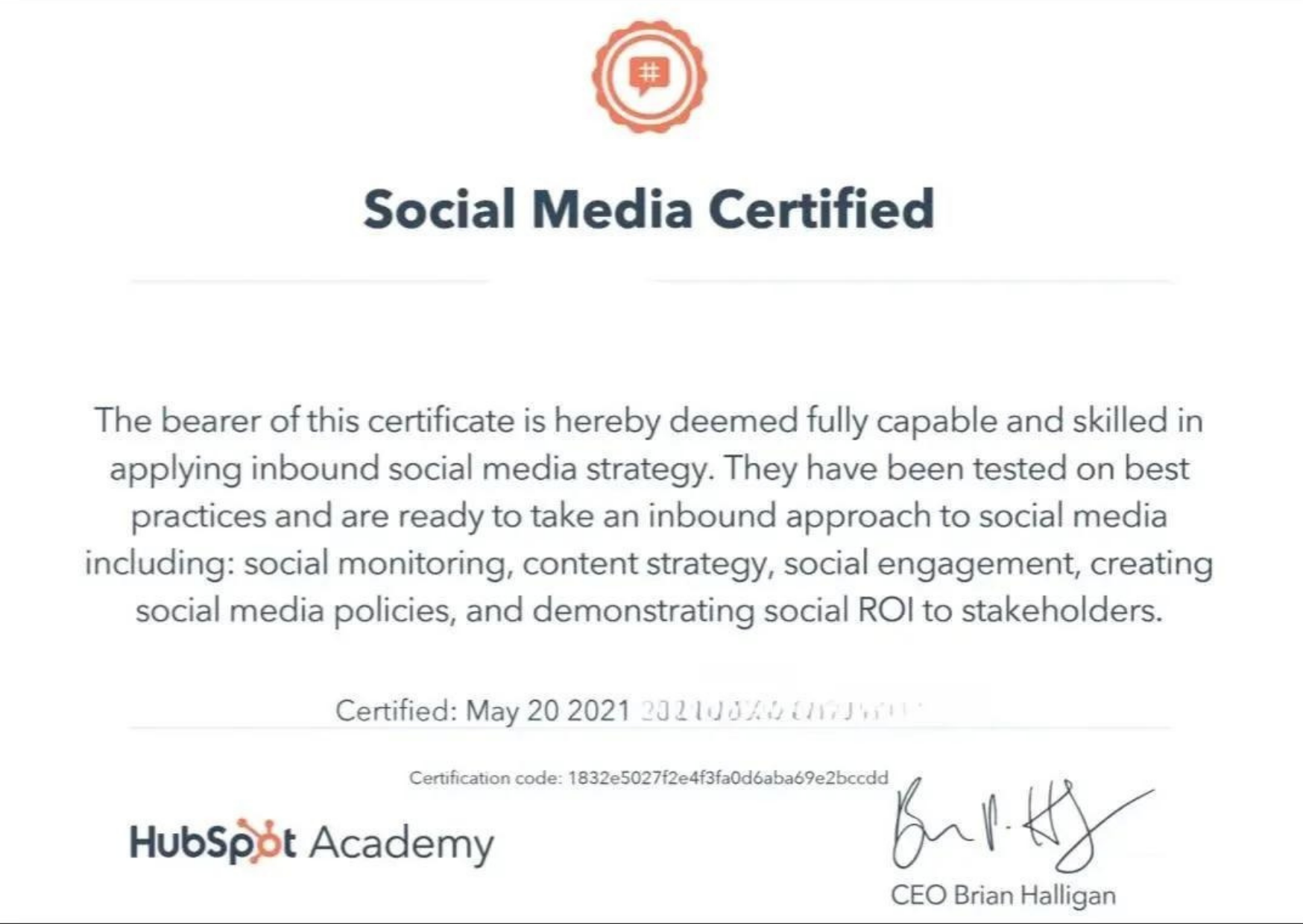 HubSpot Social Media Certified